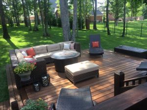 The finished and furnished deck... I feel like it is another room in my house thanks to the beautiful “wood floors”!!